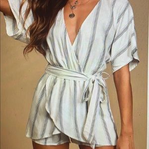 Grey & White Striped Romper